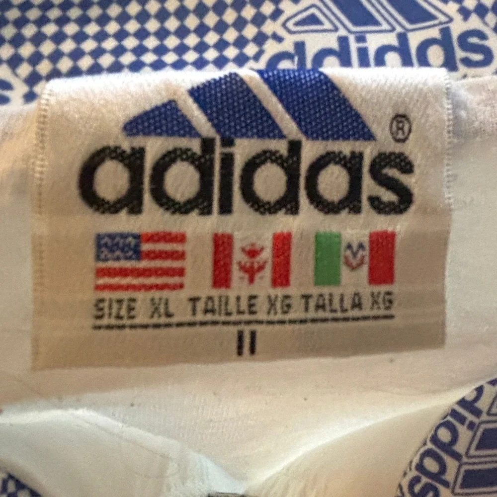 VTG 90s Adidas Windbreaker Jacket Mens M White Blue 3 Flag Tag Track Jacket